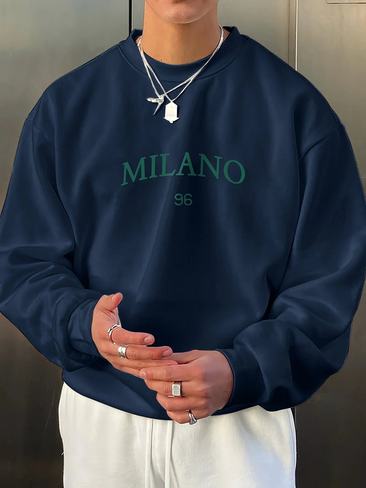 Trendy Oversized Pullover met 'Milano'-Print voor Heren | Perfect voor Herfst & Winter