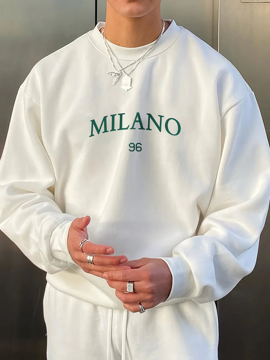 Trendy Oversized Pullover met 'Milano'-Print voor Heren | Perfect voor Herfst & Winter